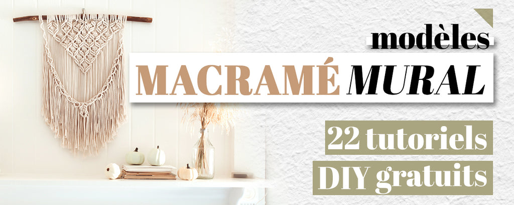 macramé mural suspendu au mur en bois