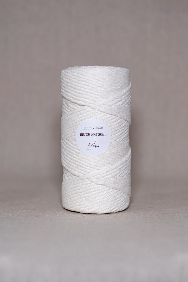 Bobine de corde à macramé peignée 4 mm 100 mètres beige