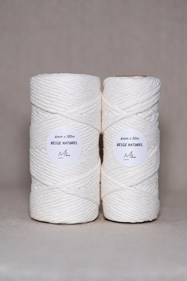 Bobines de corde à macramé peignées 4 mm beige