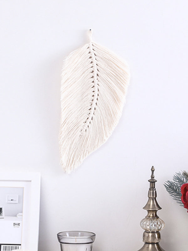 feuille macramé décoration murale couleur blanc