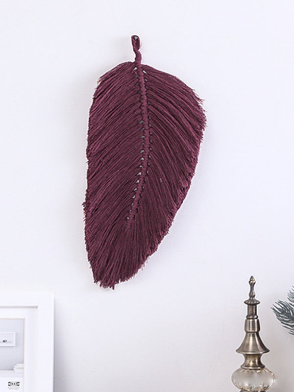 feuille macramé décoration murale couleur bordeaux