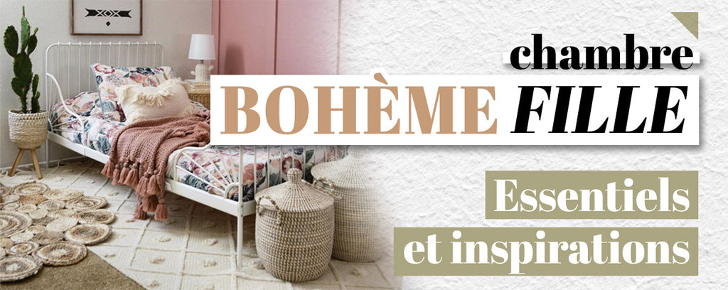 une chambre rose bohème pour fille avec le titre de l'article